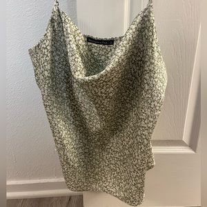 Draped cowl neck top from Abercrombie. Sage green floral print,“silky” material